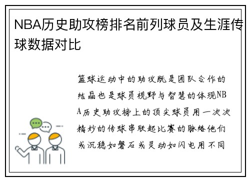 NBA历史助攻榜排名前列球员及生涯传球数据对比